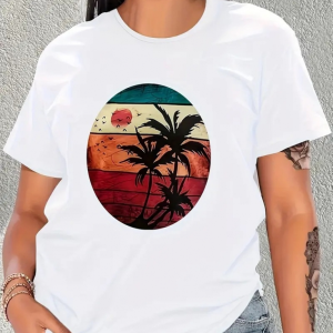 Alternative view of Kadın Kısa Kollu Palmiye Baskılı Viskon T-shirt