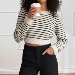 Kadın Uzun Kollu Balıkçı Yaka Crop Triko Bluz
