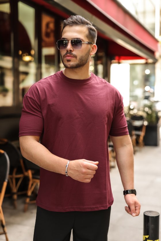 Erkek Kolları Dar Kesim Rahat Kalıp Basic Tişört - Görsel 9
