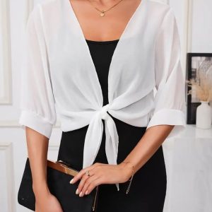 Kadın Truvakar Kol önden Bağlamalı Kısa şifon Bolero Ceket