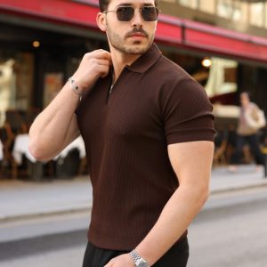 Alternative view of Erkek Fermuarlı Yakalı Kısa Kollu Tshirt