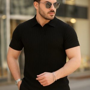 Alternative view of Erkek Kısa Kollu Yakalı çizgi Desenli Triko Bluz