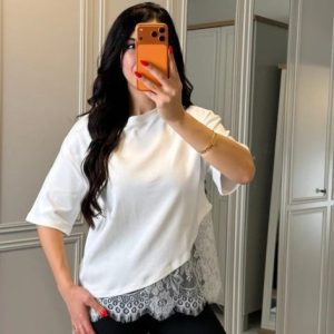 Kısa Kollu Bısıklet Yakalı Dantel Detaylı Vıskon ıkı ıplık Bluz