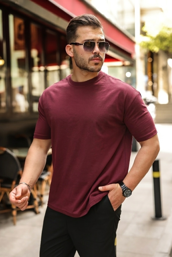 Erkek Kolları Dar Kesim Rahat Kalıp Basic Tişört - Görsel 8