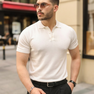 Erkek Düğmeli Yaka Pamuk Triko Tişört