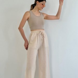 Bej Keten Pantolon