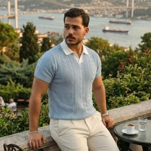 Alternative view of Erkek Desenli Kısa Kollu Triko Tişört - %100 Pamuk Akrilik