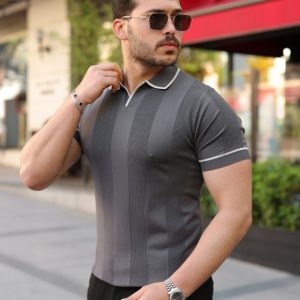 Erkek Dokulu Desen Yakalı Kısa Kollu Tişört