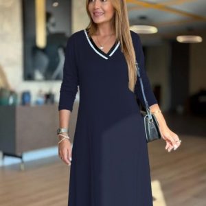Kadın Uzun Kollu V Yakalı Midi çağla Yeşili Modal Elbise