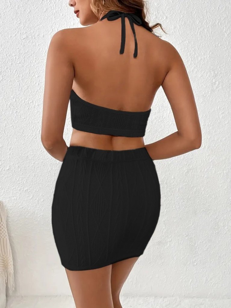 Kadın Sıfır Kol Crop Mini Etek Ikili Triko Takım - Görsel 3