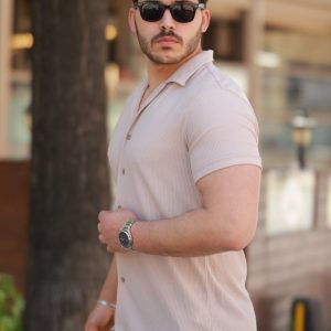 Alternative view of Erkek Ottoman Kumaş Apaj Yaka Kısa Kollu Gömlek