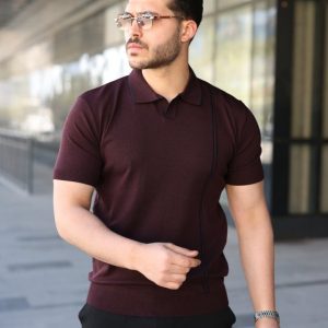 Erkek Çizgi Detaylı Yakalı Triko Tişört