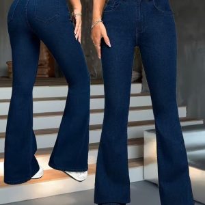 Kadın Yüksek Bel Paçaya Doğru Geniş Kot Pantolon