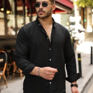 Erkek Uzun Kollu Beyaz Düğmeli Pera Keten Gömlek