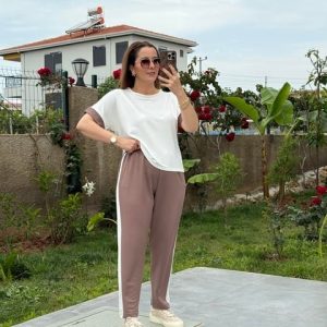 Alternative view of Kadın Modal Dokulu Kumaş Yanı şeritli Takım