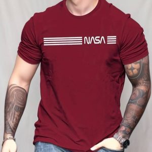 Erkek Kısa Kollu Nasa Baskı Basic Erkek T-shirt