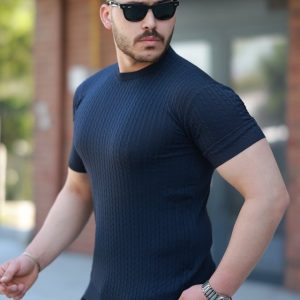 Alternative view of Erkek Bisiklet Yaka örgü Desenli Kısa örme Triko Kısa Kollu T-shirt